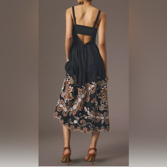 By Anthropologie Appliqué linen blend Midi Dress Medium - Picture 4 of 15
